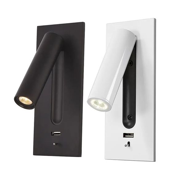 Lampes murales à LED en aluminium 100-240V Lampes de lecture pour tête de lit avec interrupteur de chargeur USB pour Home Store Hotel Appliques de chevet Éclairage