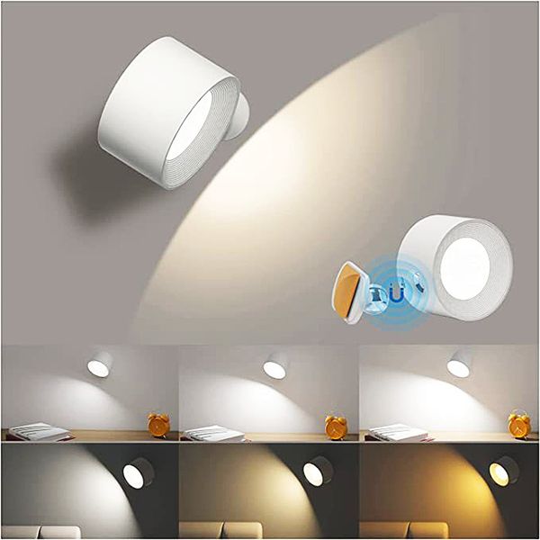 Aplique de pared LED, lámpara de pared regulable de 24 LED, recargable, control táctil, bola magnética, rotación de 360°, luces de pared inalámbricas para lectura, estudio, armario, armario, luz nocturna