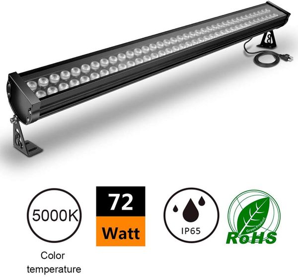 Barra de luz lineal LED para bañador de pared de 72 W, [equivalente a HPS/HID de 200 W], CA 100-240 V, resistente al agua IP65, 3,2 pies/40 pulgadas, iglesias, hoteles