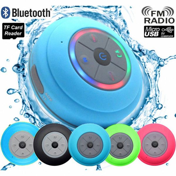 LED étanche Bluetooth haut-parleur ventouse sans fil salle de bain voiture téléphone portable haut-parleur Support carte de données mains libres