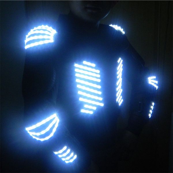 LED WHITE Color Light Up Disfraces Chaqueta Robot luminoso Guantes de guantes LED y gafas LED Dance Wear Fiest DJ Envío gratis