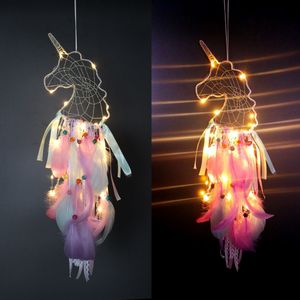 4 Kleuren LED Windgong Handgemaakte Dreamcatcher Lampen Veer Hanger Dream Catcher Creative Hanging Craft Wish Gift Woondecoratie C6756