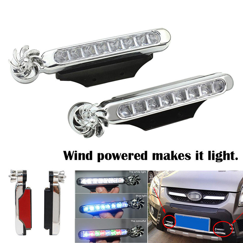 LED Wind Powered Car Daytime Running Lights 8 LED Auto Decoratieve lamp met rotatiefilator Geen externe voeding nodig