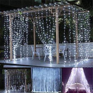 LED-venster Gordijn Lights 144 LED's Gordijn Icicle String Lights for Wedding Party White 8 Modi Setting Home Garden Slaapkamer Buitenlamp