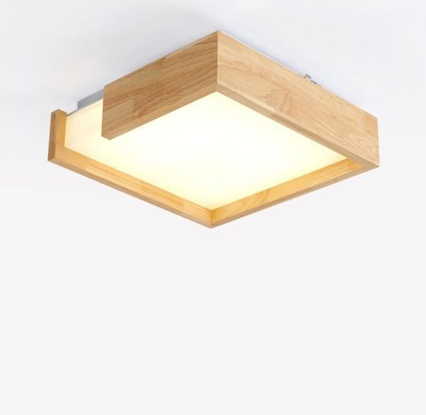 Lámpara de techo LED de madera acrílica con pantalla cuadrada, lámpara plafón montada en superficie Simple nórdica, vestíbulo, dormitorio, sala de estar y cocina