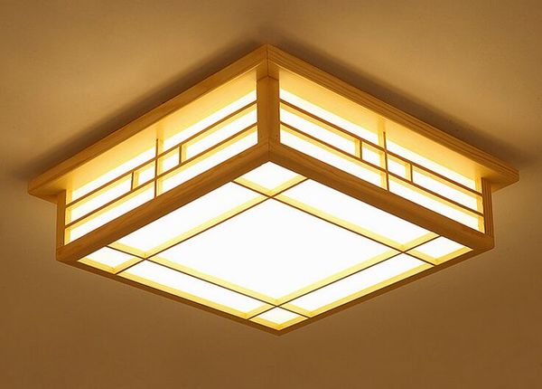 LED Bois Carré Tatami Plafonnier Luminaire Japonais Style Coréen Plafon Plafonier Lampe pour Foyer Balcon Chambre Salon MYY