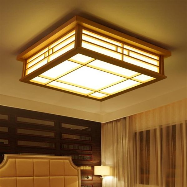 LED Bois Carré Tatami Plafonnier Luminaire Japonais Style Coréen Plafon Plafonier Lampe pour Foyer Balcon Chambre Salon LLF2476