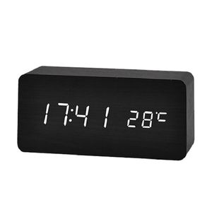Led Wooden Réveille-horloge de montre Table de montre Voice Contrôle de la voix Numérique Tableaux de bureau Electronic Tableau USB / AAA Powered Horloges Decor LJ200827