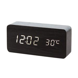 Réveil en bois à LED Montre Table Contrôle vocal Numérique Bois Despertador Électronique Bureau USB / AAA Alimenté Horloges Table Décor LJ201204