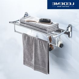 LEDEME RACK wand gemonteerd bad Dubbele rails houder eenvoudige chroom handdoekrekken lengte 60 cm L809 T200506