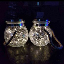 LEDS SOLAR NIGHT Light Crack Ball Pot en verre de la lampe Couvrira la fée Light Light Outdoor Garden Tree Decoration sans bateau en verre J220531