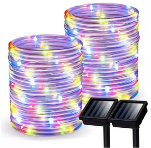 LED's Solar Powered Rope Tube String Lights Outdoor Waterdichte Fairy Lights Garden Garland voor Christmas Yard Decoration