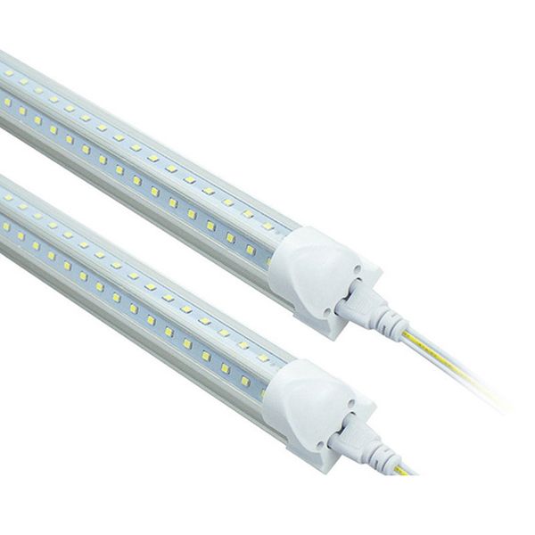 Tubo de luz LED, 8 pies 90 W, lámpara de bombilla integrada en forma de V de doble cara, funciona sin balasto T8, Plug and Play, cubierta de lente transparente, 6000k