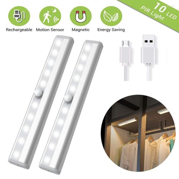 LEDs USB recargable debajo del gabinete luz inalámbrica Sensor de movimiento armario lámpara de noche para cocina dormitorio armario hogar