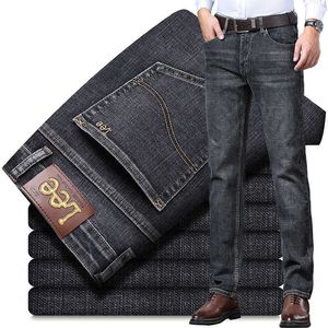 Lee Dex Jeans Mens Automne Hiver épais tube droit des affaires moyennes d'âge moyen Mend Mens Slim Elastic Pantal