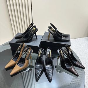 LEE escarpins à bride arrière en cuir miroir Femme Designer talon Luxe mince sandale à talons hauts Slide flip flop tazz Slipper Crocodile cuir Robe Chaussures chaussure noire DHgate