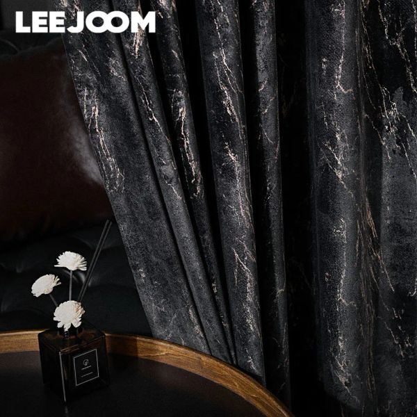 Leejoom Hot Sell Velvet Cortina de lujo Blackout Black Gloden Shade Blind Drapes Good para sala de estar Textil