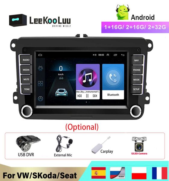 Leekooluu 2 Din Android Car Radio GPS pour VW / Skoda Octavia Golf 5 6 Touran Passat B6 Polo Jetta 2Din Radio Coche9532106