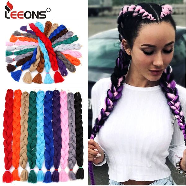 Leeons Long Crochet Traiding Hair 165g ombre Jumbo traite cheveux pure couleur bleu violet rose gris synthétique cheveux pour tresses