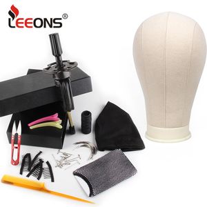 leeons Kit de fabrication de perruque tête de mannequin tête de bloc de toile porte-perruque 11 pièces outils de fabrication dôme capuchon peigne à cheveux brosse filet à cheveux Pins318P