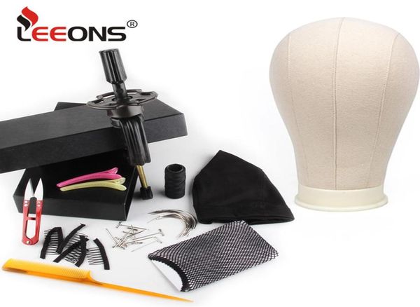 Leeons-Kit para hacer peluca, cabeza de maniquí, cabeza de bloque de lienzo, soporte para peluca, 11 Uds., herramientas para hacer cúpula, peine, cepillo, red para el cabello, Pins4017221
