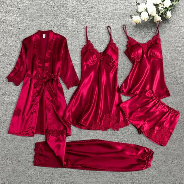 Leepwear Femme 542PCS Pyjamas Ensemble Satin Pyjamamas Dentelle Patchwork Bril Vêtements De Nuit De Mariage Rayonne Home Wear Robe De Nuit Costume 240219