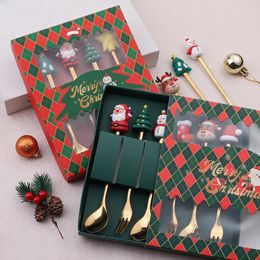 Leeseph Cuillères à café de Noël Ensemble de fourchettes 4/6 pièces Fourchettes à cuillère en acier inoxydable Cadeaux de Noël pour enfants Coffret cadeau rouge/vert 240313