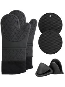 Leeseph Ensembles de maniques et de maniques extra longs en silicone résistant à la chaleur - Mini gants de four - Maniques 240227