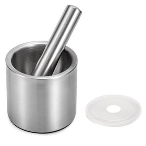 Leesep Mortel en Stamper Sets - 18/8 Geborsteld Roestvrijstalen Handleiding Spice Grinder / Bowl