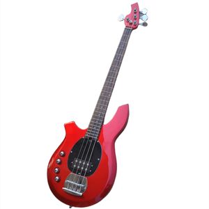 Guitare basse électrique rouge métallisé à 4 cordes pour gaucher avec logo d'offre de matériel chromé / personnalisation de la couleur