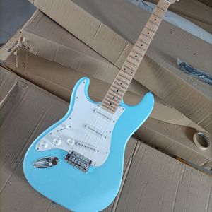 Guitare électrique bleue 6 cordes main gauche avec micros SSS Manche en érable festonné personnalisable