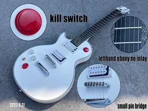 Linker elektrische gitaar massief wit afgewerkt HH witte open pole pickups ebbenhouten toets 27 mensuur met rode kill switch