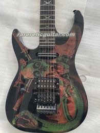 Mano izquierda George Lynch Calaveras Serpientes Guitarra eléctrica Lefty Floyd Rose Puente trémolo Tuerca de bloqueo Espadas de calavera Incrustaciones Diapasón de palisandro Hardware negro