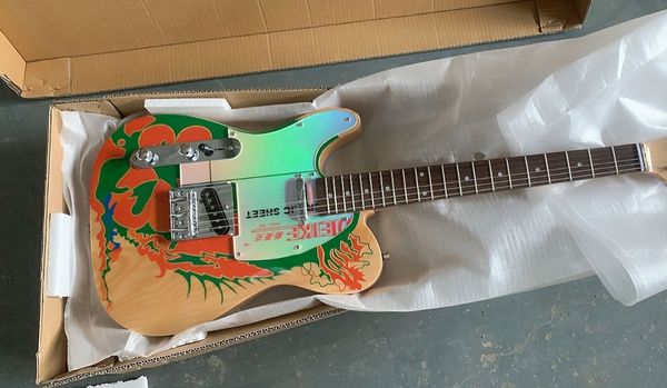 Main gauche Jimmy Page Dragon Dragon Natural Electric Guitar Corps, Finderoard en palissandre, Satin Matte fini, Tuners vintage, pick -guard miroir en aluminium