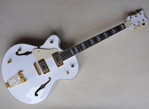 Guitare électrique blanche semi-creuse pour gaucher avec touche en palissandre