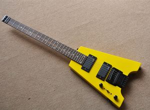 La guitare électrique sans tête jaune à gauche avec touche en palissandre floyd rose peut être personnalisée à la demande
