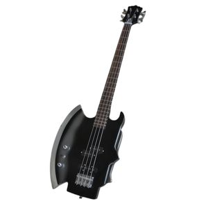 Guitare basse électrique noire à 4 cordes pour gaucher avec logo d'offre de matériel chromé / personnalisation de la couleur