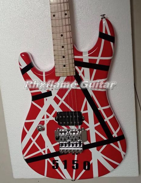 Gaucher 5150 Edward Van Halen Blanc Noir Rayures Rouge Guitare Électrique Floyd Rose Tremolo Pont Whammy Bar Écrou De Verrouillage Manche En Érable Grande Tête