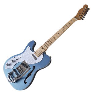 Gaucher 6 cordes Guitare électrique semi-creuse bleue avec Big Tremolo, Maple Fretboard