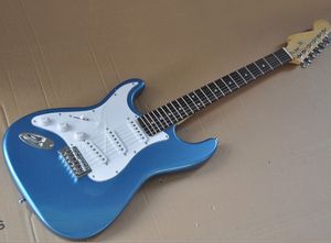 Guitare électrique bleu métallique gaucher avec manche en palissandre, pickguard blanc, peut être personnalisé en tant que demande