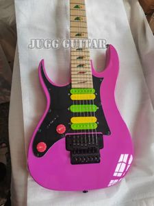 Linkshandige UV777 Universe 7-snarige Vai roze elektrische gitaar HSH pickups, Floyd Rose Tremolo borgmoer, verdwijnende piramide-inleg, zwarte hardware