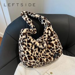 Bolsos de hombro de leopardo LEFTSIDE para mujer, bolso cruzado suave, bolso de compras de piel sintética a la moda, bolsos de invierno para mujer 240111