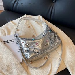 LEFTSIDE – sacs à bandoulière en cuir pour femmes, Design diamant argenté, sac sous les bras de luxe, mode coréenne, 2023, 231220