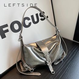 LEFTSIDE – sacs à bandoulière en cuir argenté pour femmes, sac de luxe Y2k, mode coréenne, sac à bandoulière sous les aisselles, sacs à main 240220