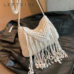 LINKERKANT Zomer kwasten Weave Crossbody Tassen voor Vrouwen Koreaanse Mode Kleine Handgemaakte Handtas Vrouwelijke Handtas en Portemonnees 240111