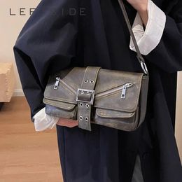 Side de gauche Y2K Style PU Leather Small Underarm Sacs Fomen Femmes Winter Korean Fashion Zipper Design Sac à main sac à main 240322