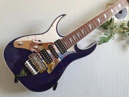 Lefty UV777 Universe Vai 7 cuerdas Guitarra eléctrica negra Floyd Rose Tremolo Abulón Incrustación de pirámide que desaparece Pastillas HSH Espejo Golpeador Encuadernación de cuerpo perla