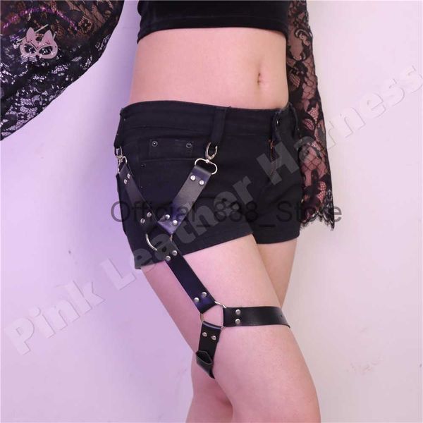 Arnés de pierna Mujeres Cinturón de liga PU Cinturón de cuero Metal Rock Pantalones Hipster Pantalón Jean Llavero Lencería sexy Goth Y2k Accesorios x0824