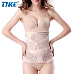 Masseurs de jambes 1 PC professionnel 3 en 1 soutien post-partum récupération ventre enveloppement taille bassin ceinture corps Shaper postnatal Shapewear grande taille Beige 231017