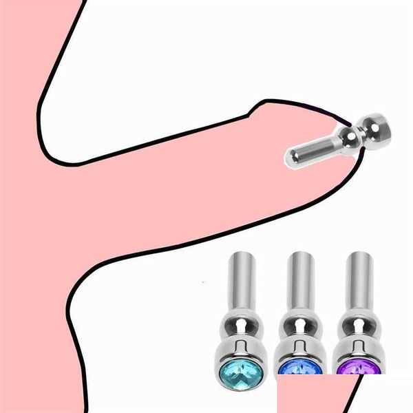 Masajeadores de piernas Adt Masr Metal Catéter uretral Juguetes para hombres Diamante Acero inoxidable Penis Plug Stimator Dilatadores Dispositivo de castidad masculina OTCIR